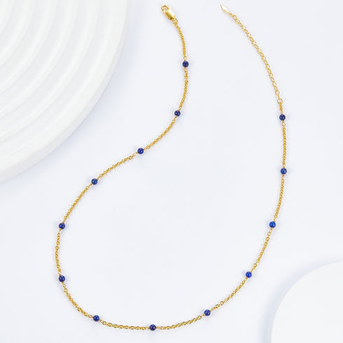 Blue Gemstone Beads Gold Chain Necklace - Perfect for Layered Wear